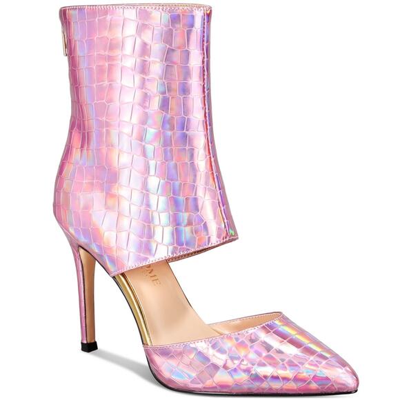 THINGS II COME Women's Size 12M Show-Stopping Pink Snake-Print Ankle Boot - Picture 1 of 12